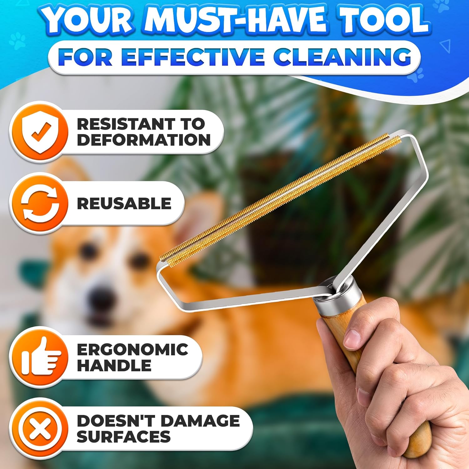 Lint & Pet Hair Remover Wooden Body Clothes Pack of 2