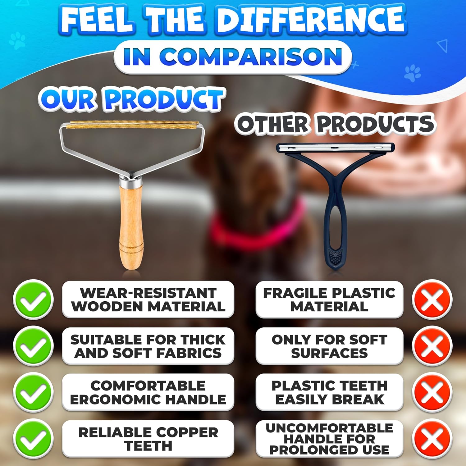 Lint & Pet Hair Remover Wooden Body Clothes Pack of 2